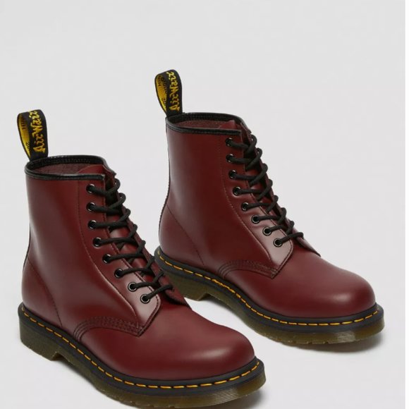 Doc Martens 1460 Smooth Leather Lace-Up Boots - Cherry Red - Picture 2 of 8